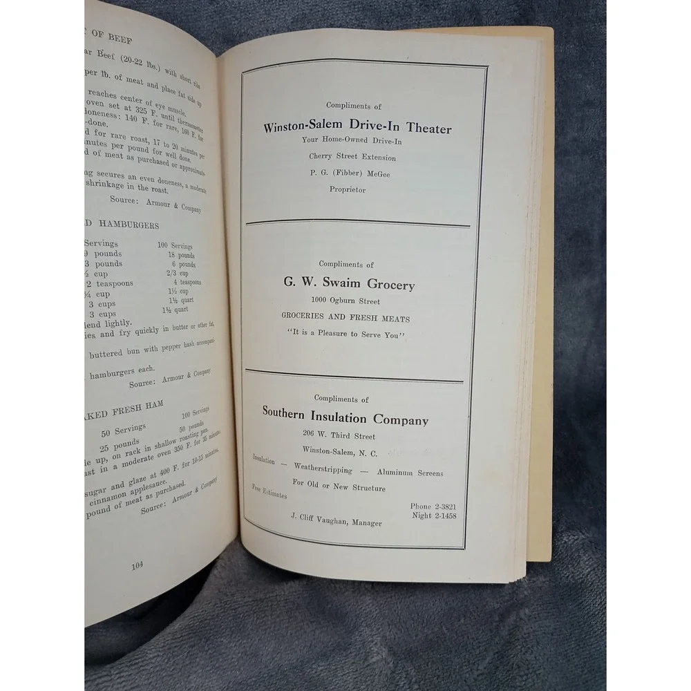 Maples Springs Methodist Church Cookbook 1950  First Edition Winston-Salem, NC‎